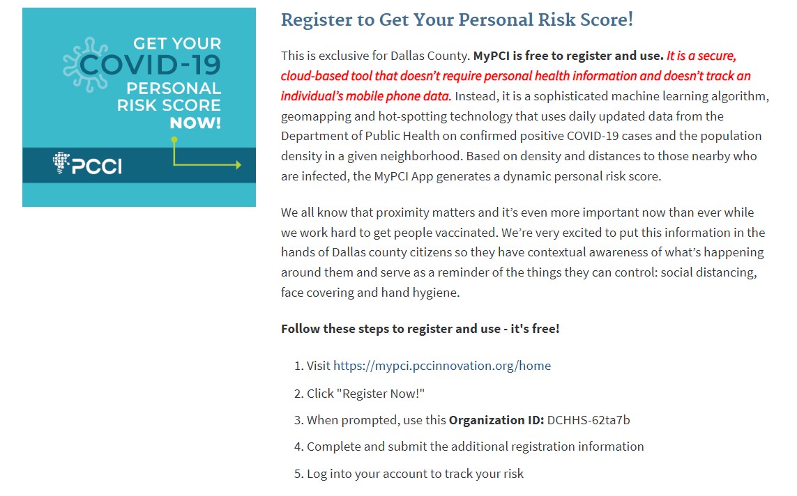 Dallas County Personal Risk Score