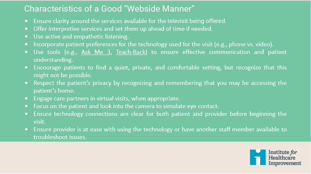 Characteristics of a Good Webside Manner